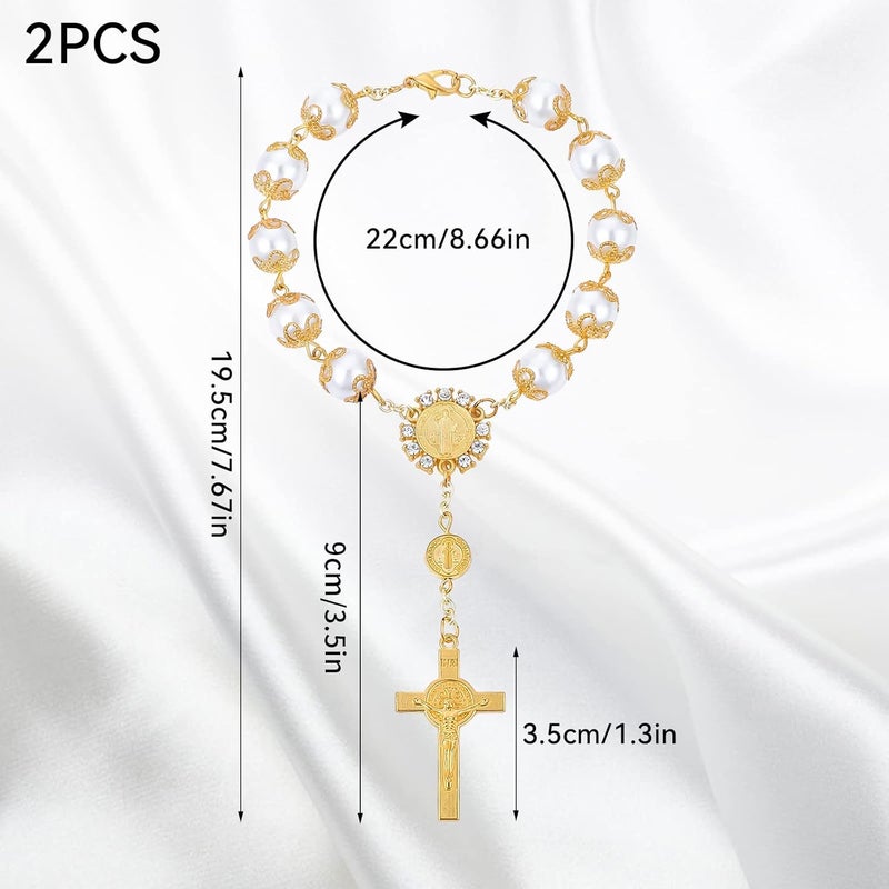 COBEE Car Rosary, 2-Piece Cross Auto Rosary, Rear View Mirror Pendant, Car Hanging Accessories, Interior Decor for Women & Men (Gold) - Image 3